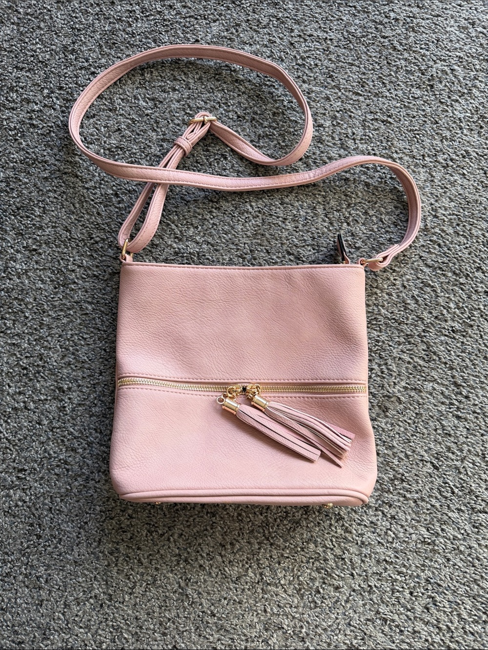 Women's Crossbody Bag - Blush Pink with Tassel Accent